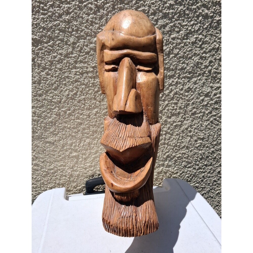 vintage Hand Carved Wood Spirit Sculpture Old Man with a Beard